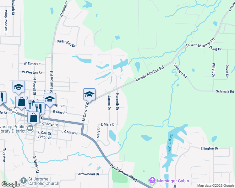 map of restaurants, bars, coffee shops, grocery stores, and more near 120 Kenneth Drive in Troy