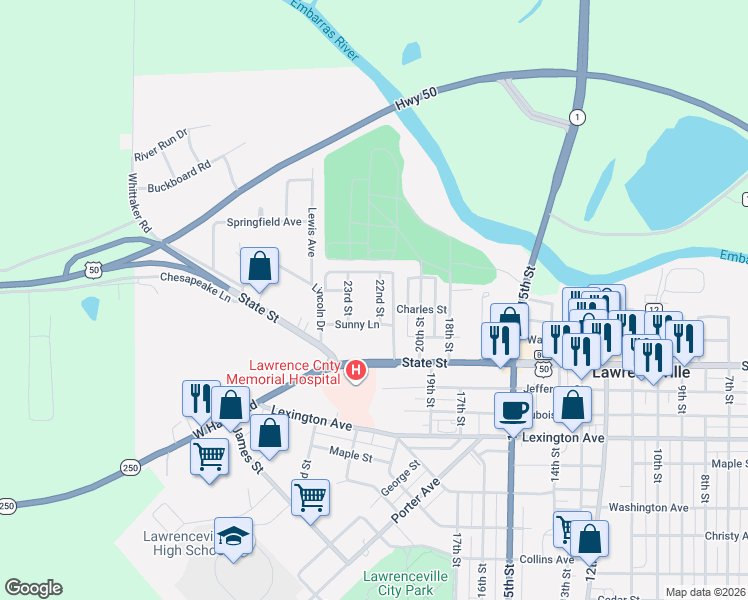 map of restaurants, bars, coffee shops, grocery stores, and more near 405 22nd Street in Lawrenceville
