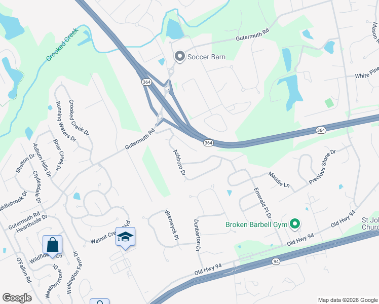 map of restaurants, bars, coffee shops, grocery stores, and more near 5517 Ashboro Drive in Cottleville