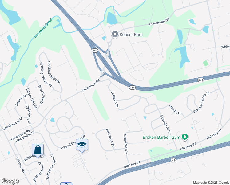 map of restaurants, bars, coffee shops, grocery stores, and more near 5517 Ashboro Drive in Cottleville