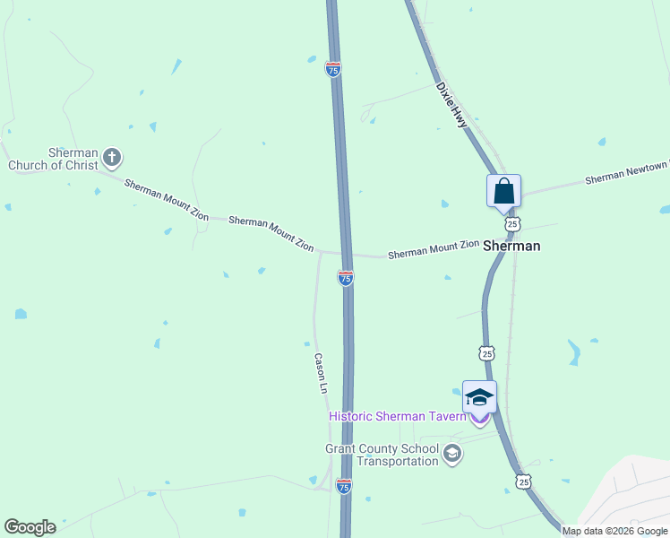 map of restaurants, bars, coffee shops, grocery stores, and more near 230 Cason Lane in Dry Ridge