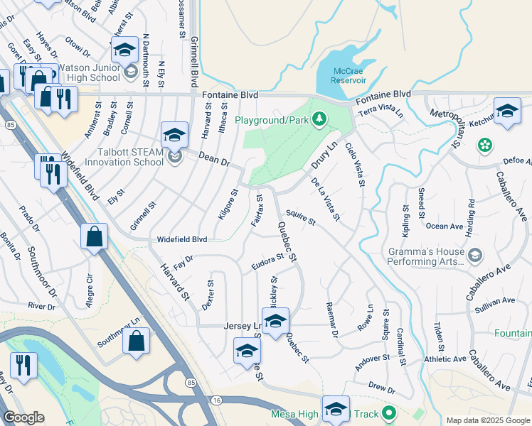 map of restaurants, bars, coffee shops, grocery stores, and more near 223 Fairfax Street in Colorado Springs