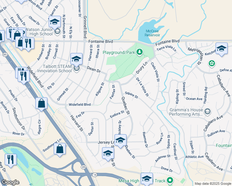 map of restaurants, bars, coffee shops, grocery stores, and more near 223 Fairfax Street in Colorado Springs
