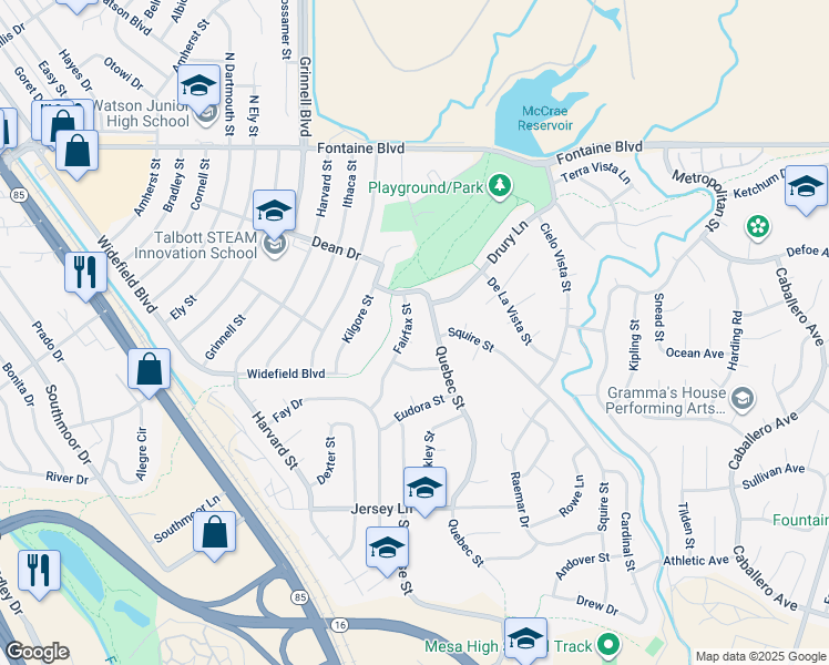 map of restaurants, bars, coffee shops, grocery stores, and more near 223 Fairfax Street in Colorado Springs