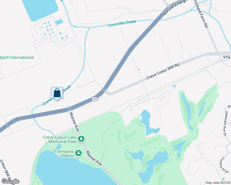 map of restaurants, bars, coffee shops, grocery stores, and more near Creve Coeur Mill Road in Maryland Heights