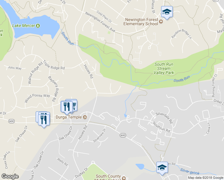 map of restaurants, bars, coffee shops, grocery stores, and more near 8319 Southern Oaks Court in Lorton