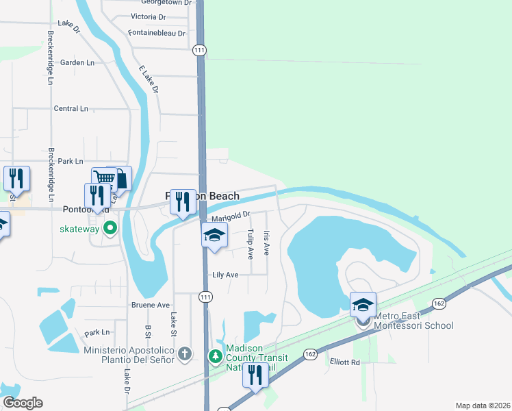 map of restaurants, bars, coffee shops, grocery stores, and more near 4249 Marigold Drive in Granite City