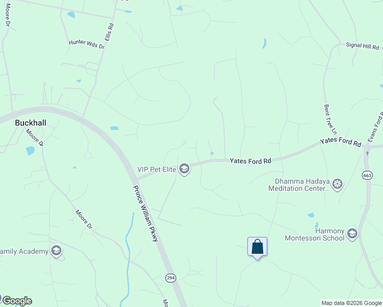 map of restaurants, bars, coffee shops, grocery stores, and more near 7190 Yates Ford Road in Manassas