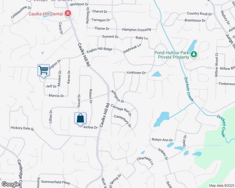 map of restaurants, bars, coffee shops, grocery stores, and more near 3613 Arlington Drive in Saint Charles