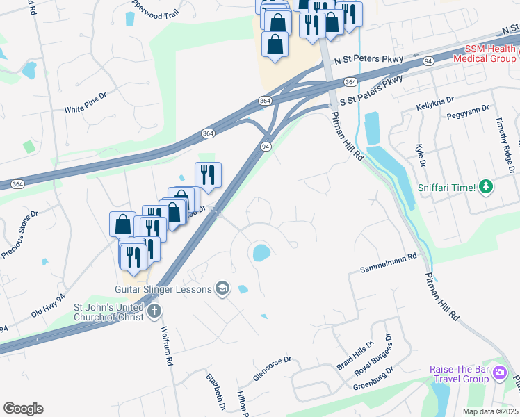 map of restaurants, bars, coffee shops, grocery stores, and more near 2014 Piedmont Circle in St. Peters