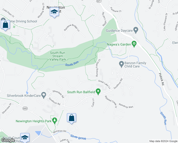 map of restaurants, bars, coffee shops, grocery stores, and more near 8399 Fern Leaf Court in Springfield