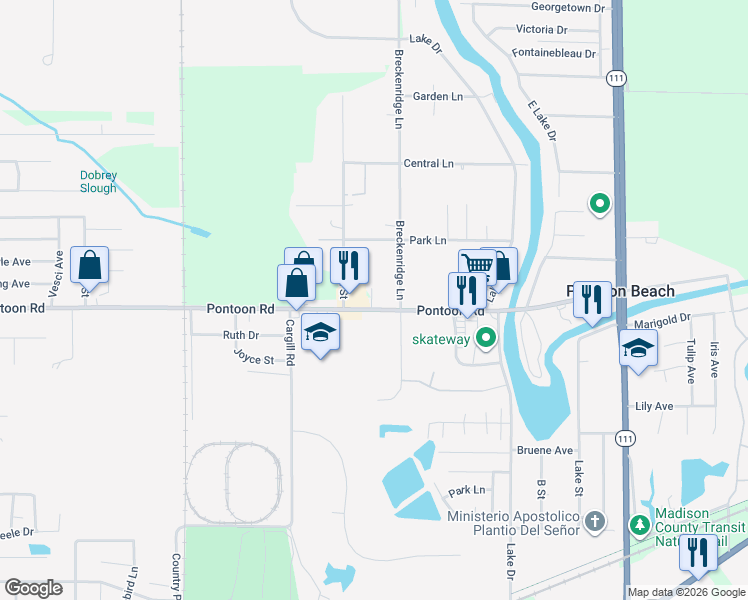 map of restaurants, bars, coffee shops, grocery stores, and more near in Granite City