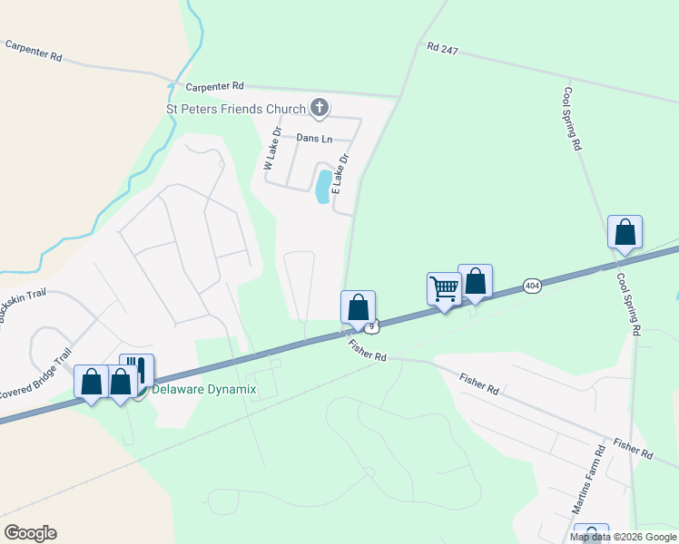 map of restaurants, bars, coffee shops, grocery stores, and more near 18390 Road 258 in Milton