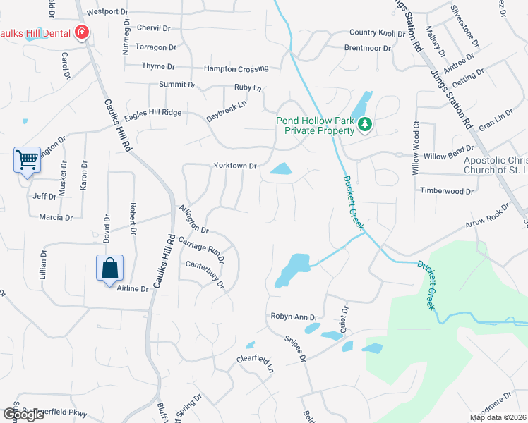 map of restaurants, bars, coffee shops, grocery stores, and more near 58 Spring Trail Court in Saint Charles