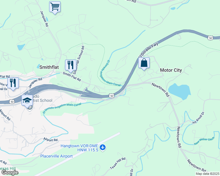 map of restaurants, bars, coffee shops, grocery stores, and more near 2161 Smith Flat Road in Placerville