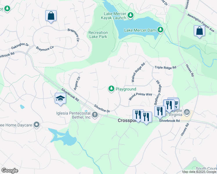 map of restaurants, bars, coffee shops, grocery stores, and more near 9201 Armetale Court in Fairfax Station