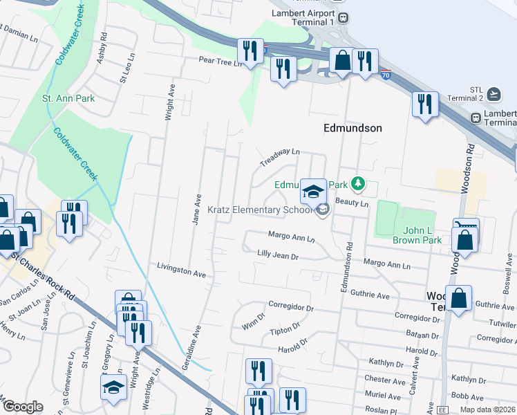 map of restaurants, bars, coffee shops, grocery stores, and more near 9840 Mill Pass Lane in St. Louis