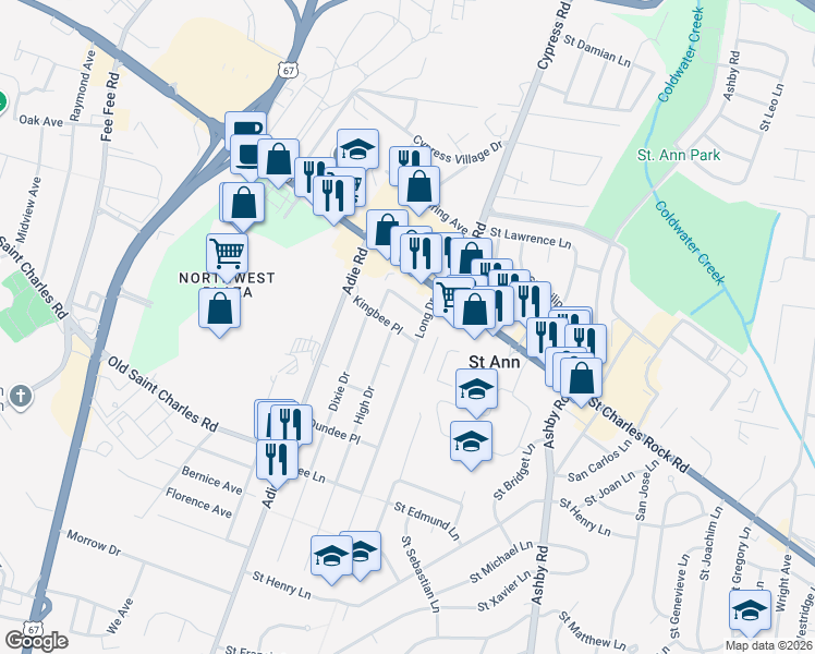 map of restaurants, bars, coffee shops, grocery stores, and more near 3750 High Drive in Saint Ann