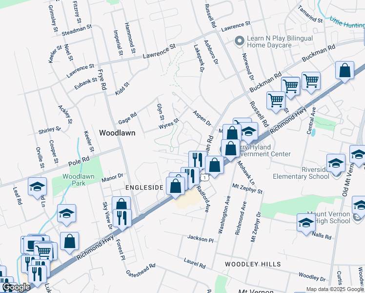 map of restaurants, bars, coffee shops, grocery stores, and more near 4420A Groombridge Way in Alexandria