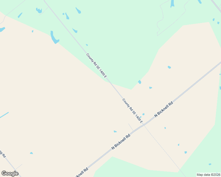 map of restaurants, bars, coffee shops, grocery stores, and more near 3755 County Road SE 1400 East in Bicknell