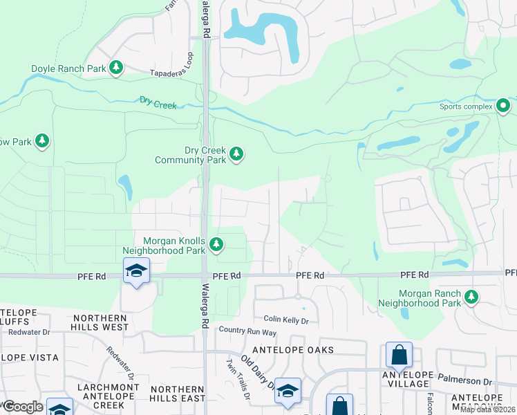 map of restaurants, bars, coffee shops, grocery stores, and more near 4437 Seabiscuit Drive in Roseville