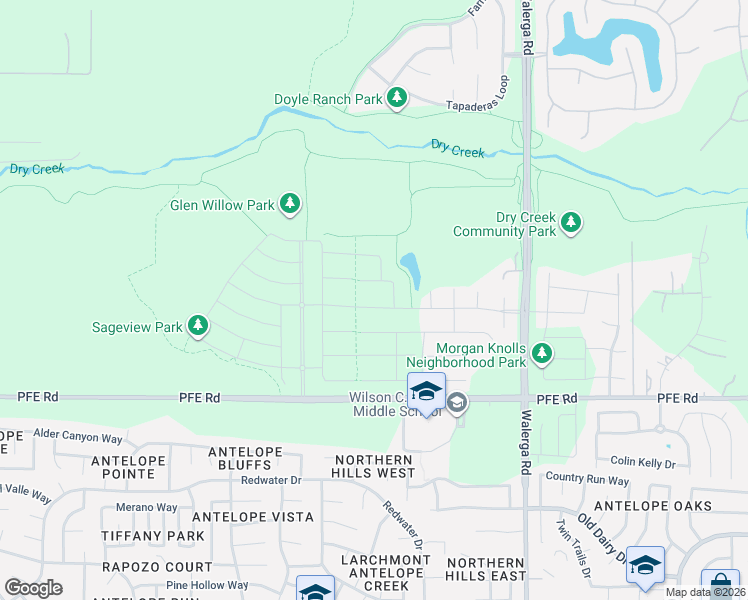 map of restaurants, bars, coffee shops, grocery stores, and more near 4520 PFE Road in Roseville