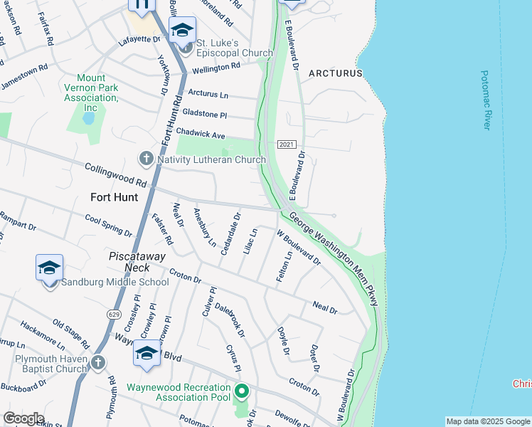 map of restaurants, bars, coffee shops, grocery stores, and more near 1003 Collingwood Road in Alexandria