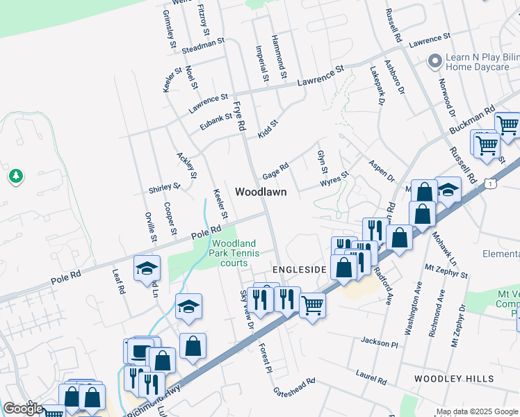 map of restaurants, bars, coffee shops, grocery stores, and more near 4698 Pole Road in Alexandria