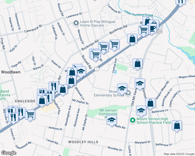 map of restaurants, bars, coffee shops, grocery stores, and more near 8315 Reddick Avenue in Alexandria