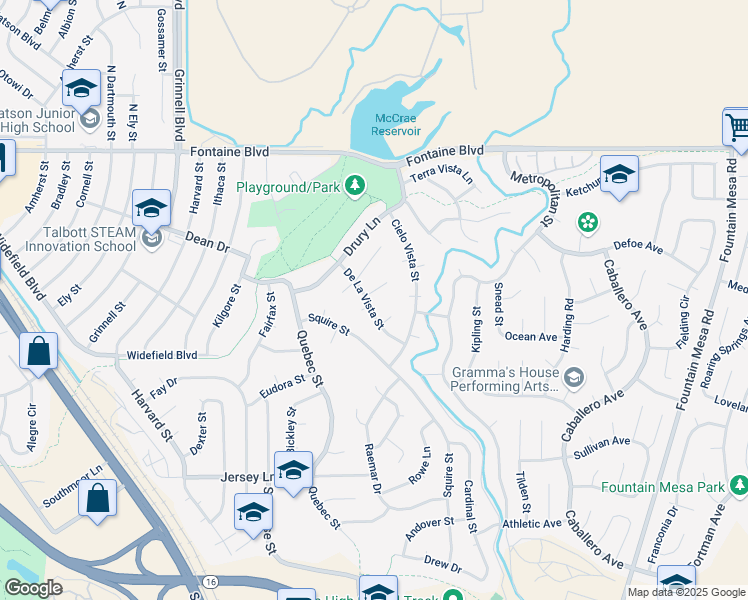 map of restaurants, bars, coffee shops, grocery stores, and more near 1018 De La Vista Lane in Colorado Springs