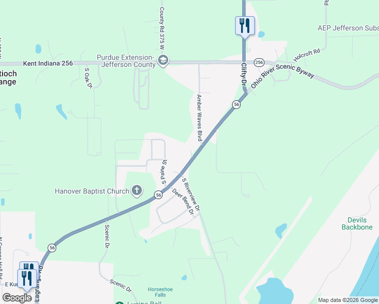 map of restaurants, bars, coffee shops, grocery stores, and more near 3632 Indiana 56 in Hanover