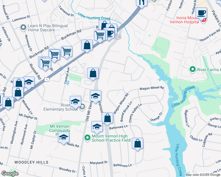 map of restaurants, bars, coffee shops, grocery stores, and more near 3410 Ramsgate Terrace in Alexandria