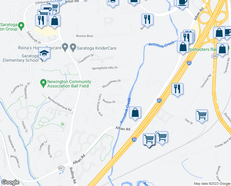 map of restaurants, bars, coffee shops, grocery stores, and more near 8298 Lindside Way in Springfield