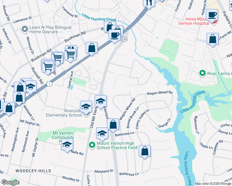 map of restaurants, bars, coffee shops, grocery stores, and more near 3410 Ramsgate Terrace in Alexandria