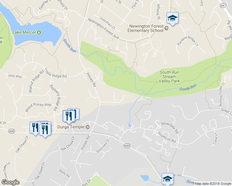 map of restaurants, bars, coffee shops, grocery stores, and more near 8303 Southern Oaks Court in Lorton