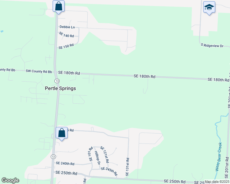 map of restaurants, bars, coffee shops, grocery stores, and more near 116 Southeast 180th Road in Warrensburg