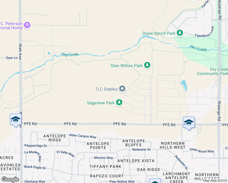 map of restaurants, bars, coffee shops, grocery stores, and more near 5280 Pfe Rd in Roseville