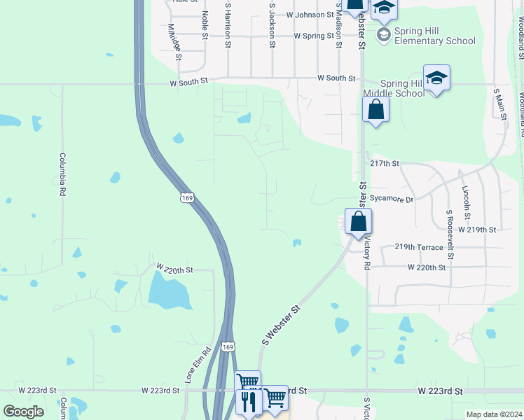map of restaurants, bars, coffee shops, grocery stores, and more near 21820 South Franklin Street in Spring Hill