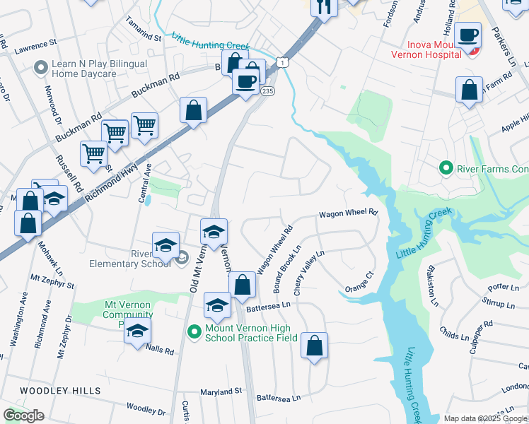map of restaurants, bars, coffee shops, grocery stores, and more near 3404 Ramsgate Terrace in Alexandria