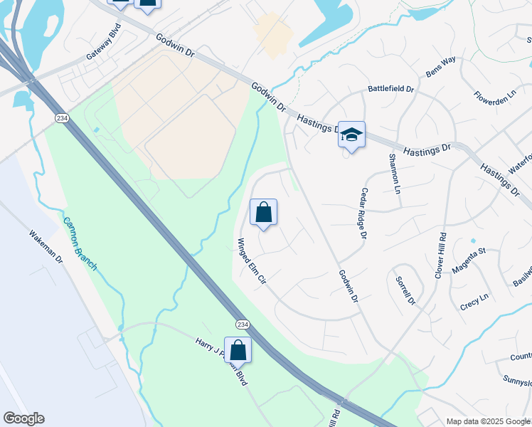 map of restaurants, bars, coffee shops, grocery stores, and more near 10113 Grape Myrtle Court in Manassas