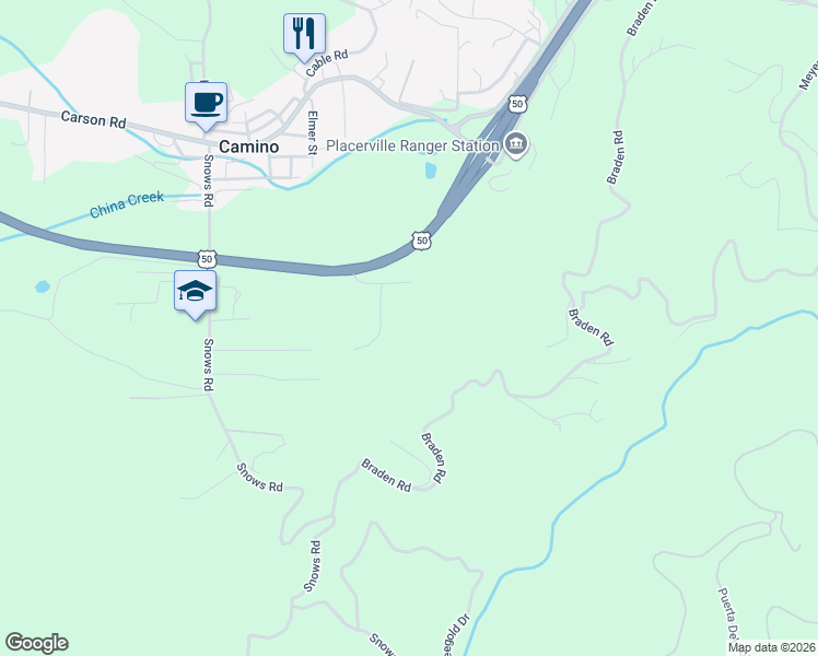 map of restaurants, bars, coffee shops, grocery stores, and more near 3961 7 Ridges Road in Camino