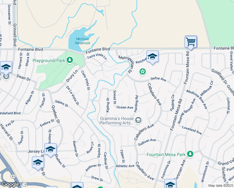 map of restaurants, bars, coffee shops, grocery stores, and more near 6610 Player Place in Colorado Springs