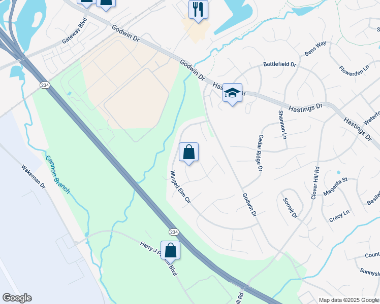 map of restaurants, bars, coffee shops, grocery stores, and more near 10113 Grape Myrtle Court in Manassas
