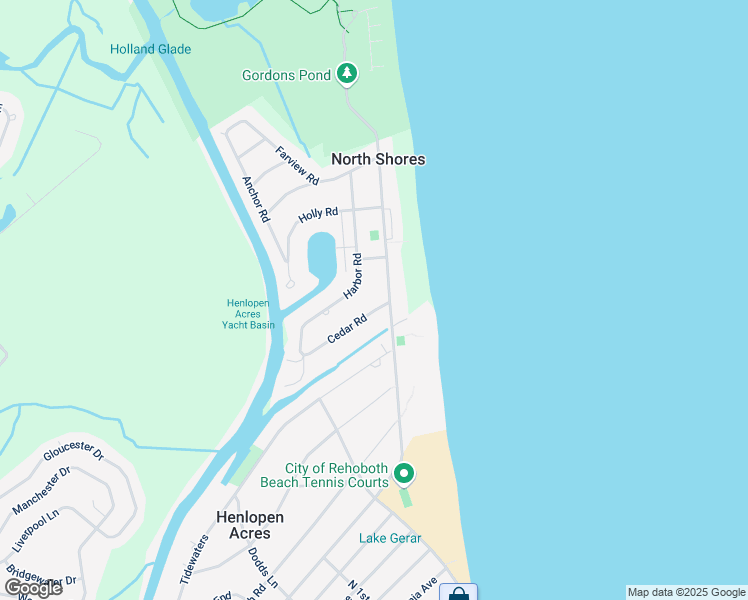 map of restaurants, bars, coffee shops, grocery stores, and more near 6 Cedar Road in Rehoboth Beach