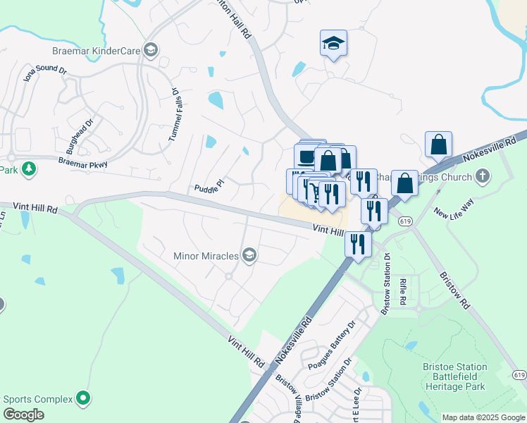 map of restaurants, bars, coffee shops, grocery stores, and more near 12006 Fitzgerald Way in Linton Hall
