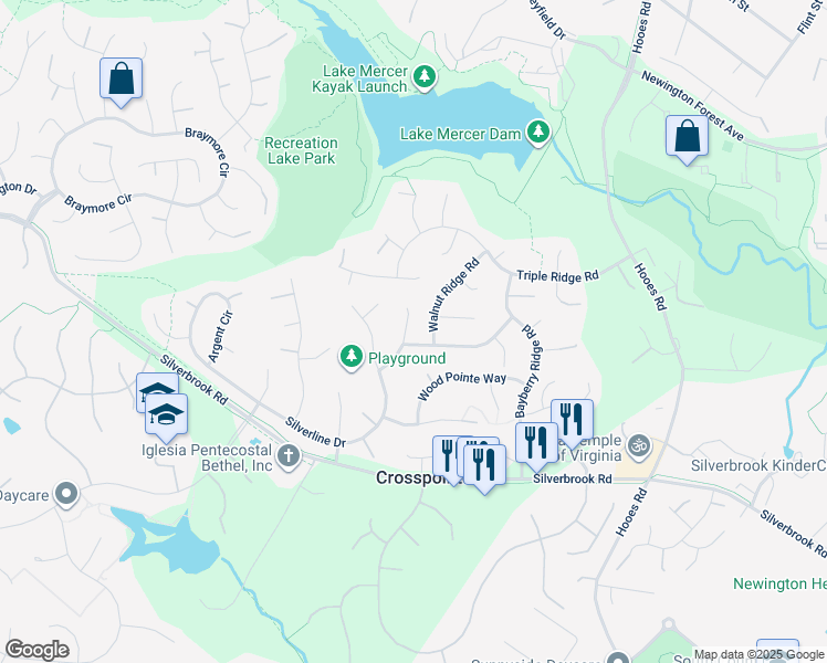 map of restaurants, bars, coffee shops, grocery stores, and more near 8295 Tabor Lane in Fairfax Station