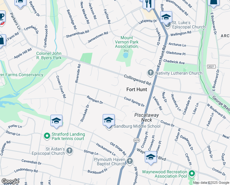 map of restaurants, bars, coffee shops, grocery stores, and more near 1702 Cool Spring Dr in Alexandria