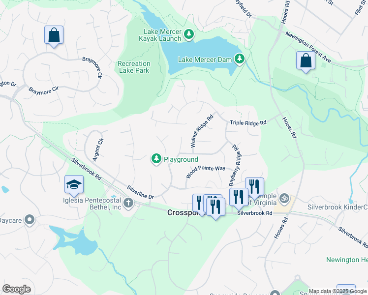 map of restaurants, bars, coffee shops, grocery stores, and more near 8295 Tabor Lane in Fairfax Station