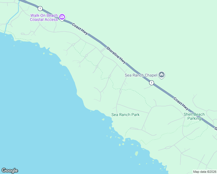 map of restaurants, bars, coffee shops, grocery stores, and more near 102 Mast Head Reach in Sea Ranch