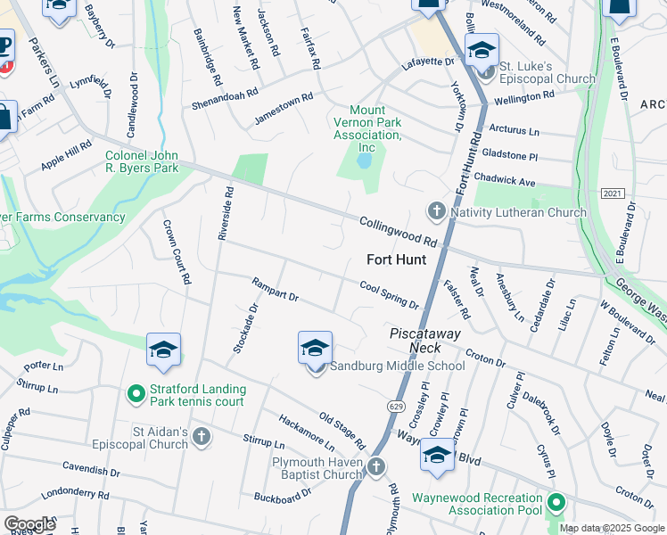map of restaurants, bars, coffee shops, grocery stores, and more near 1702 Cool Spring Dr in Alexandria